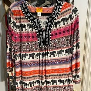 Ruby Rd Elephant Tunic XL - pink, black, orange